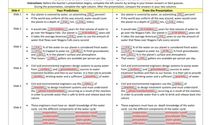 Properties of water video handout answer key