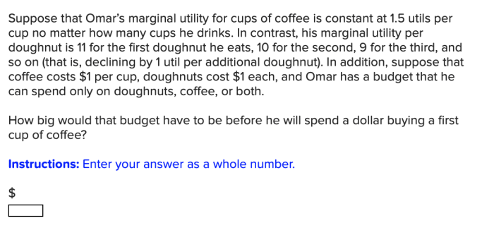 Suppose that omar's marginal utility for cups